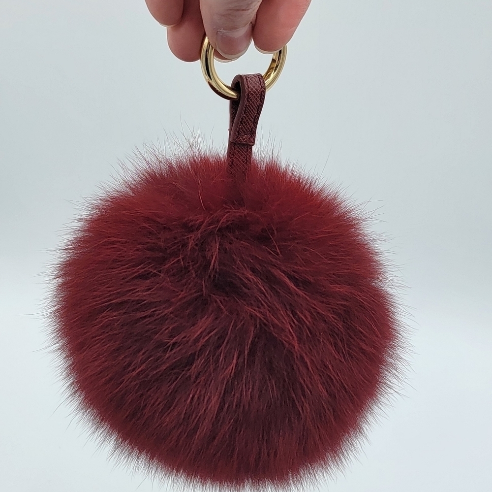 Burgundy Red Poof Bag Charm Faux Fur #2185
